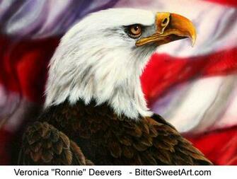 Eagle With The Furled American Flag Background Airbrushed By Veronica