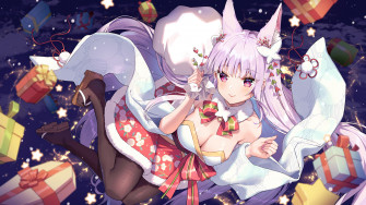 Christmas Cute Anime Santa Girl Gifts 4k Wallpaper iPhone HD Phone