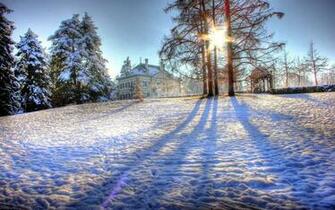 Casa De Campo Em Um HDr Dia Ensolarado Inverno Vetor