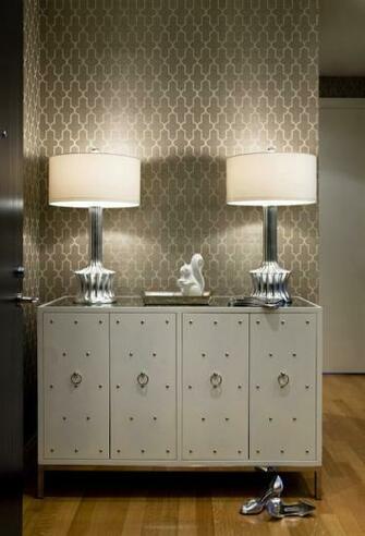 Quatrefoil Wallpaper Contemporary Entrance Foyer Sally Steponkus