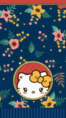Navy Blue Floral Wallpaper iPhone Hello Kitty