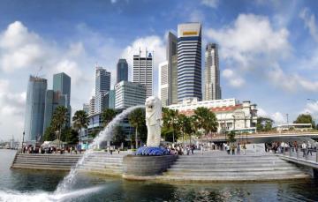 Wallpaper Street Skyscrapers Singapore Fountain Merlion Park