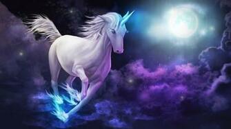 Unicorn Galloping Sky Clouds Full Moon Desktop Wallpaper