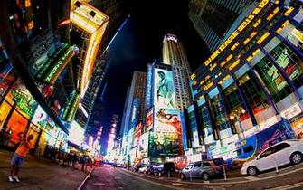 Times Square New York Usa City Cities Neon Lights Traffic Night People