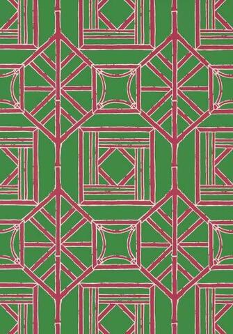Thibaut Shoji Panel Green And Pink Wallpaper T