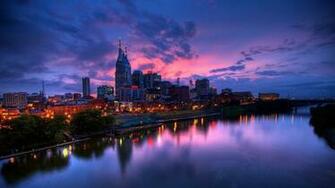 Wallpaper Purple Sunset City Buildings