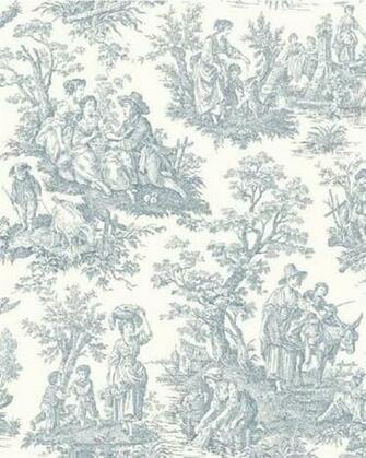 Wa7830 Waverly Classics Blue And White Country Life Toile Wallpaper
