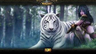 Female Night Elf With Her White Tiger Pet Wallpaper
