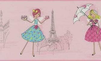 Pink Paris Tea Time Wallpaper Border Baby Nursery Kids