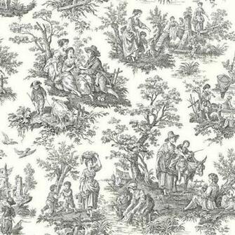 Waverly Light Black Colonial Toile On Soft White Wallpaper Wa7828