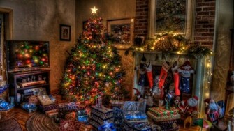 Christmas Comfort Stockings Holiday Presents Tree Fireplace