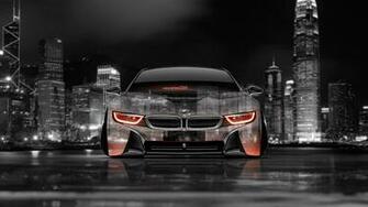 Bmw I8 Front Crystal City Car Orange Neon 4k Wallpaper Design By