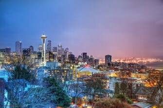 Wallpaper Seattle Night City Panorama Desktop