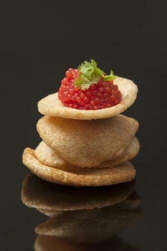 Image Red Crisps Caviar Reflection Food Seafoods Gray