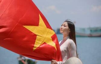 Wallpaper Girl Face Star Dress Flag Vietnam Image For
