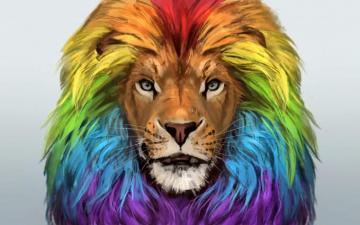 Wallpaper Lion Art Muzzle Rainbow Colorful Portrait