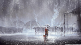 Kissing Train Station Painting Rain Rare Gallery HD