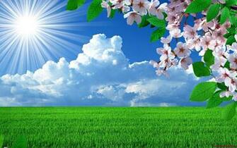 Nature Spring Flowers Landscapes Trees Sky Landscape Background Image
