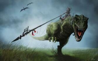 Riding T Rex Dinosaur Art Wallpaper