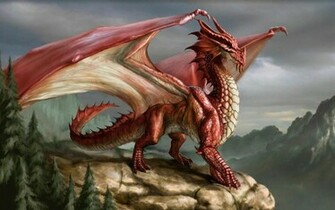 Red Dragon On A Cliff Wallpaper