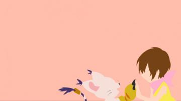 Kari And Tailmon From Digimon Minimalist Wallpaper