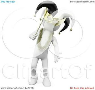 Clipart Of A 3d White Man In Carnival Mask And Aht On