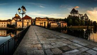 Wallpaper Portugal Roman Bridge Chaves Evening Street Lights