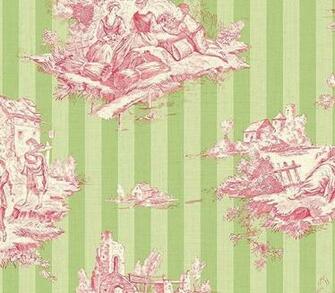 Green Stripe Toile Wallpaper Interiorplace