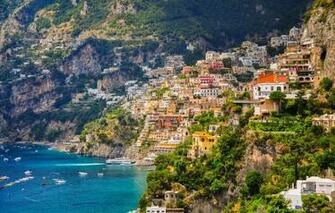 Wallpaper Sea Coast Building Boats Slope Italy Bay
