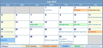 July Calendar With Holidays Printable Holiday