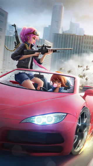 Anime Girls Car Chase 4k iPhone 6s HD