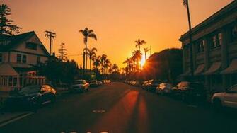 Street Sunset Palm Trees 4k Wallpaper