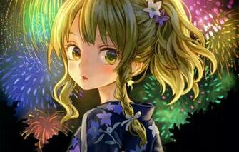 Wallpaper Girl Fireworks Yukata Curiosity Art Amatou Image