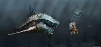 Shark Vs Diver By Staplesart