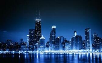 Blue Cityscapes Chicago Night Lights Urban Skyscrapers Wallpaper