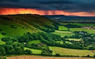Hills Meadows Black Clouds Wallpaper Desktop