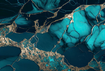 Fancy Faux Marble Teal Gold Wallpaper