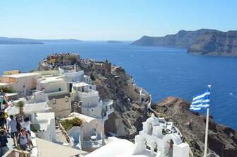 HD Wallpaper Greece Santorini Greek Flag Tourism Summer