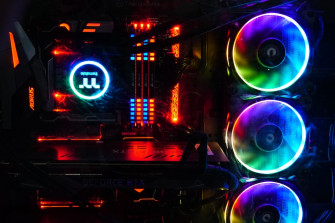 A Close Up Of Computer Case With Neon Lights Photo Light