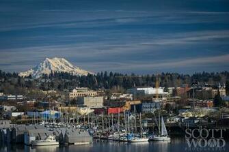 Downtown Olympia With Percival Landing In The Foreground And Mt