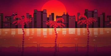Miami Pixel Art Buildings Palm Tree Cityscape Wallpaper HD