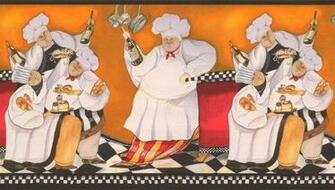 About York Fat Chefs Wine Waiters Cafe Black Orange Wallpaper Border