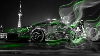 Jdm Crystal City Smoke Drift Car Art Green Neon HD Wallpaper