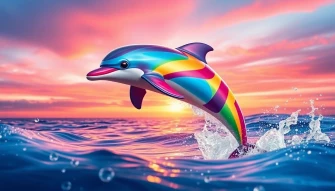 Rainbow Striped Dolphin Wallpaper Image