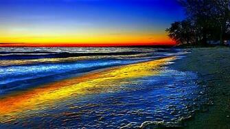 Rainbow Wave Beach Colorful Ocean Sky Trees