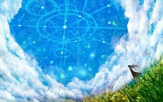 Bou Nin Clouds Dress Grass Long Hair Original Sky Wallpaper Background