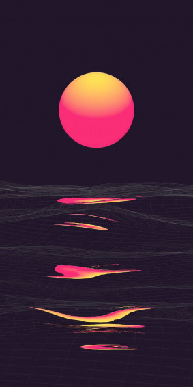 Retrowave Sunrise Reflection Clear Sky Dark