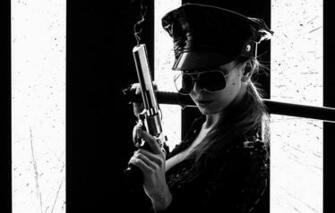 Wallpaper Girl Katana Glasses Black And White Revolver Cop