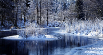 Winter River In 4k Background Wallpaper