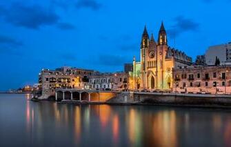 Wallpaper Water Lights Reflection Building Cathedral Malta